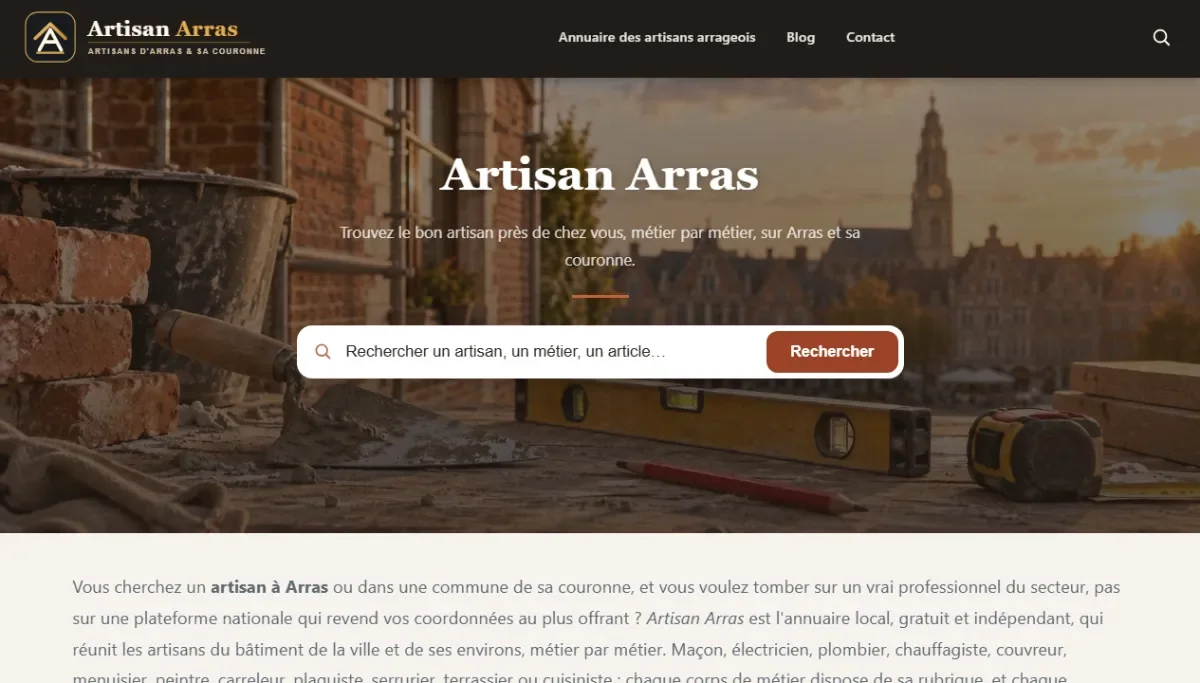Page d’accueil de l’annuaire Artisan Arras