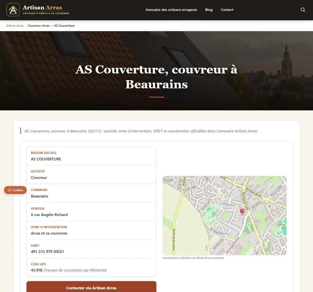 Exemple de fiche artisan sur Artisan Arras