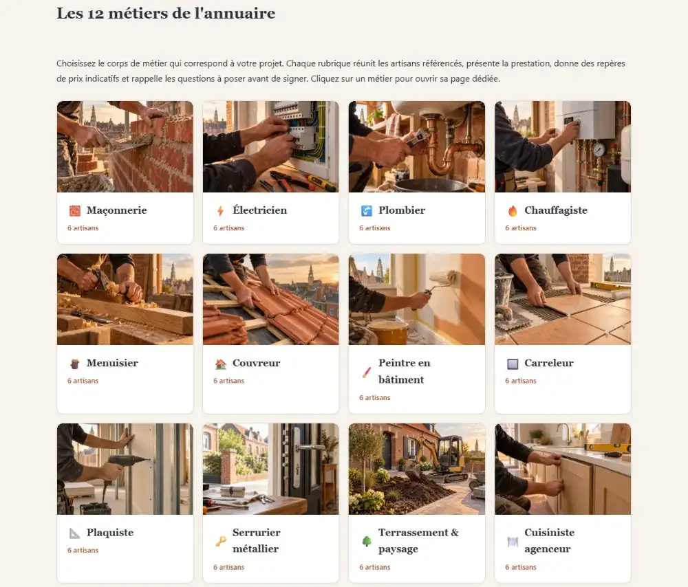 Les 12 métiers de l’annuaire des artisans d’Arras