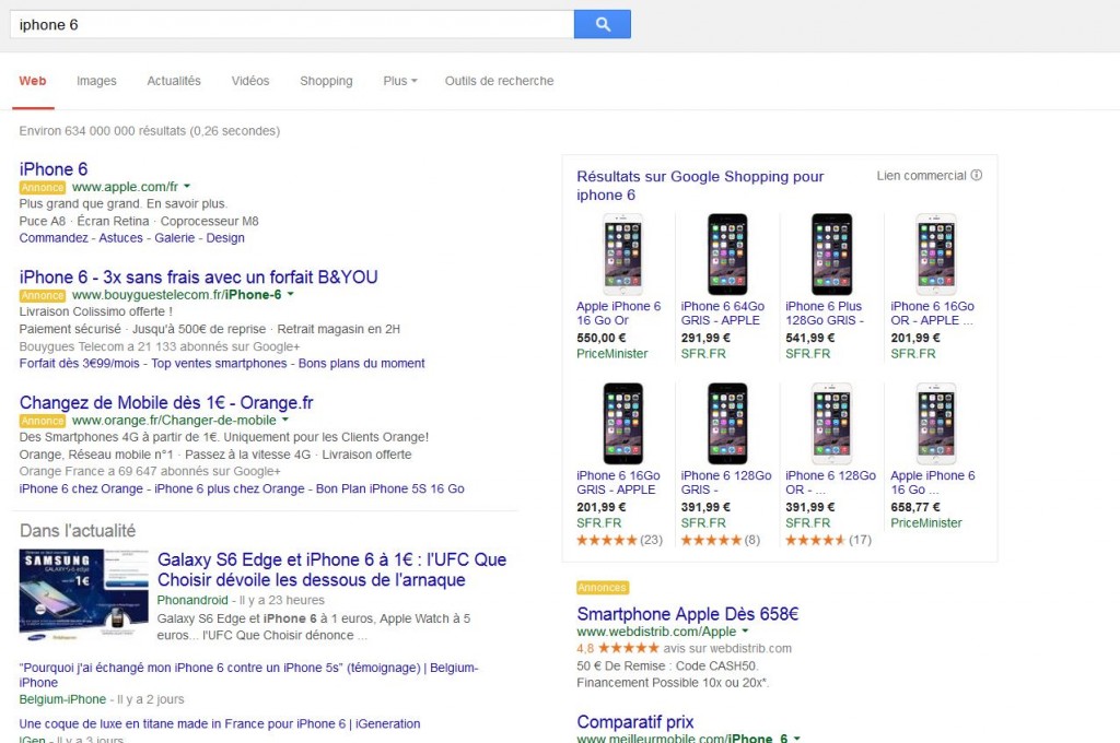 Google Shopping sur Iphone 6