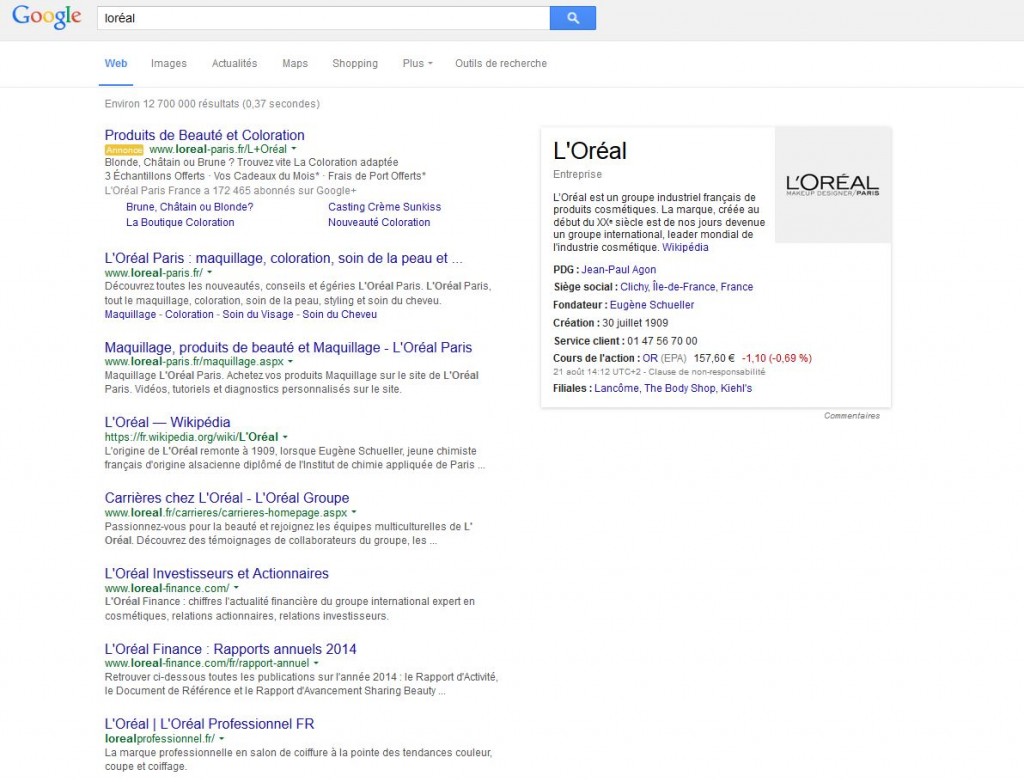 requete loreal sur google