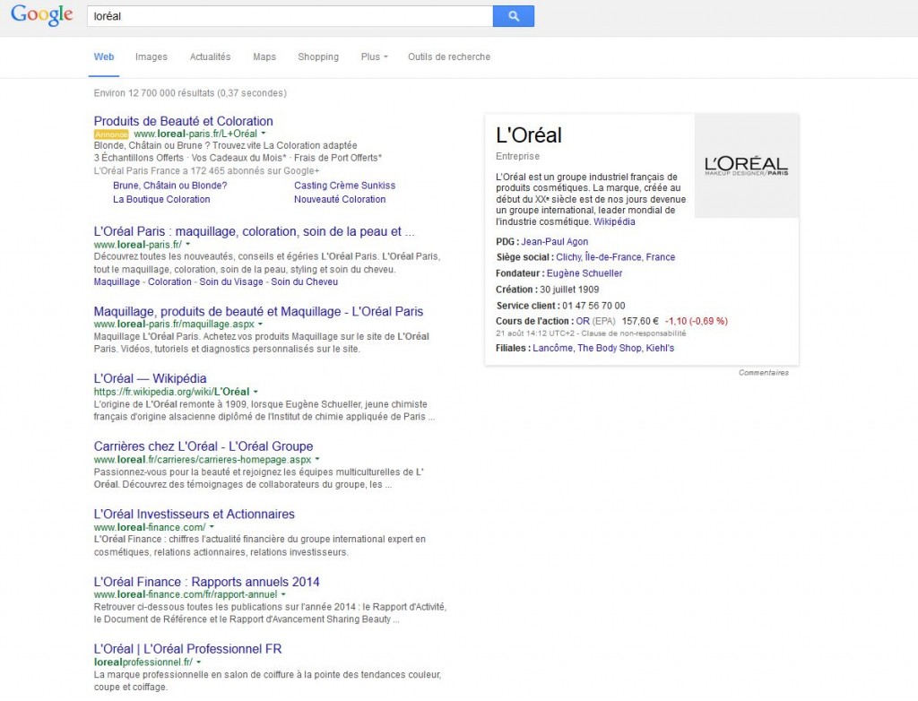 requete loreal sur google